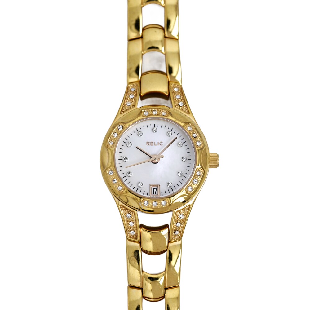 Relic Ladies MOP Rose Gold White Dial Bangle Quartz Watch